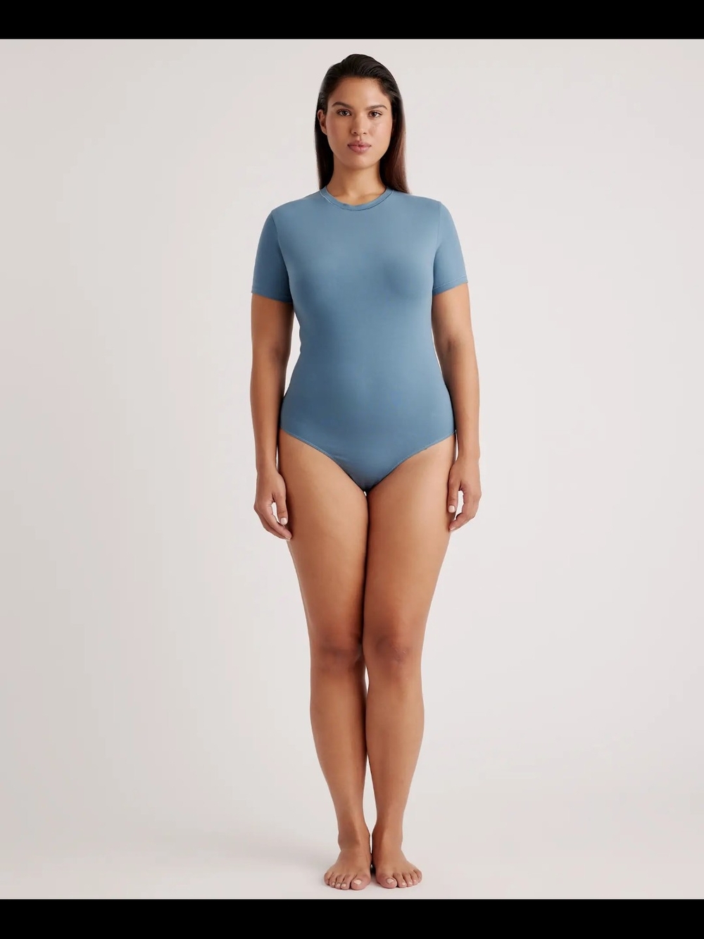 Quince Strech Cotton Jersey Short-Sleeve Bodysuit in Ocean